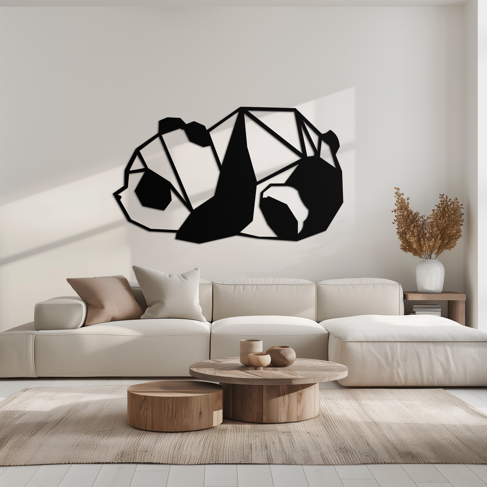 Geometric Sleeping Panda Metal Wall Art - Minimalist & Modern Decor - KAF195