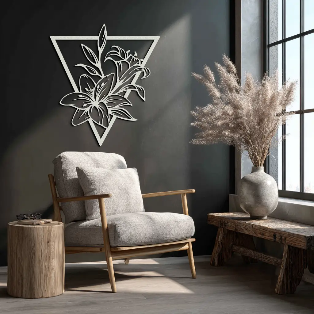 Geometric Lily Flower Metal Wall Art – Elegant Floral Design for Modern Decor - KAF196
