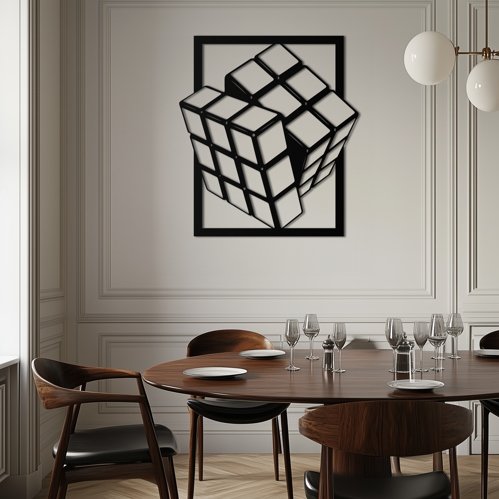 Geometric Rubik’s Cube Metal Wall Art – Modern Puzzle Enthusiast Decor - KAF197