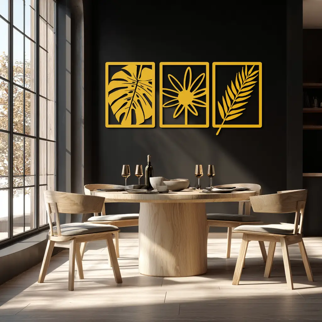 Botanical Metal Wall Art Set - Nature-Inspired Minimalist Decor - KAF198