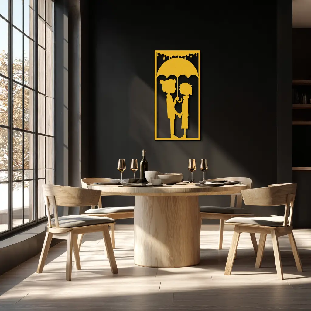 Romantic Couple Under Umbrella Metal Wall Art - Love & Rain-Inspired Decor - KAF199