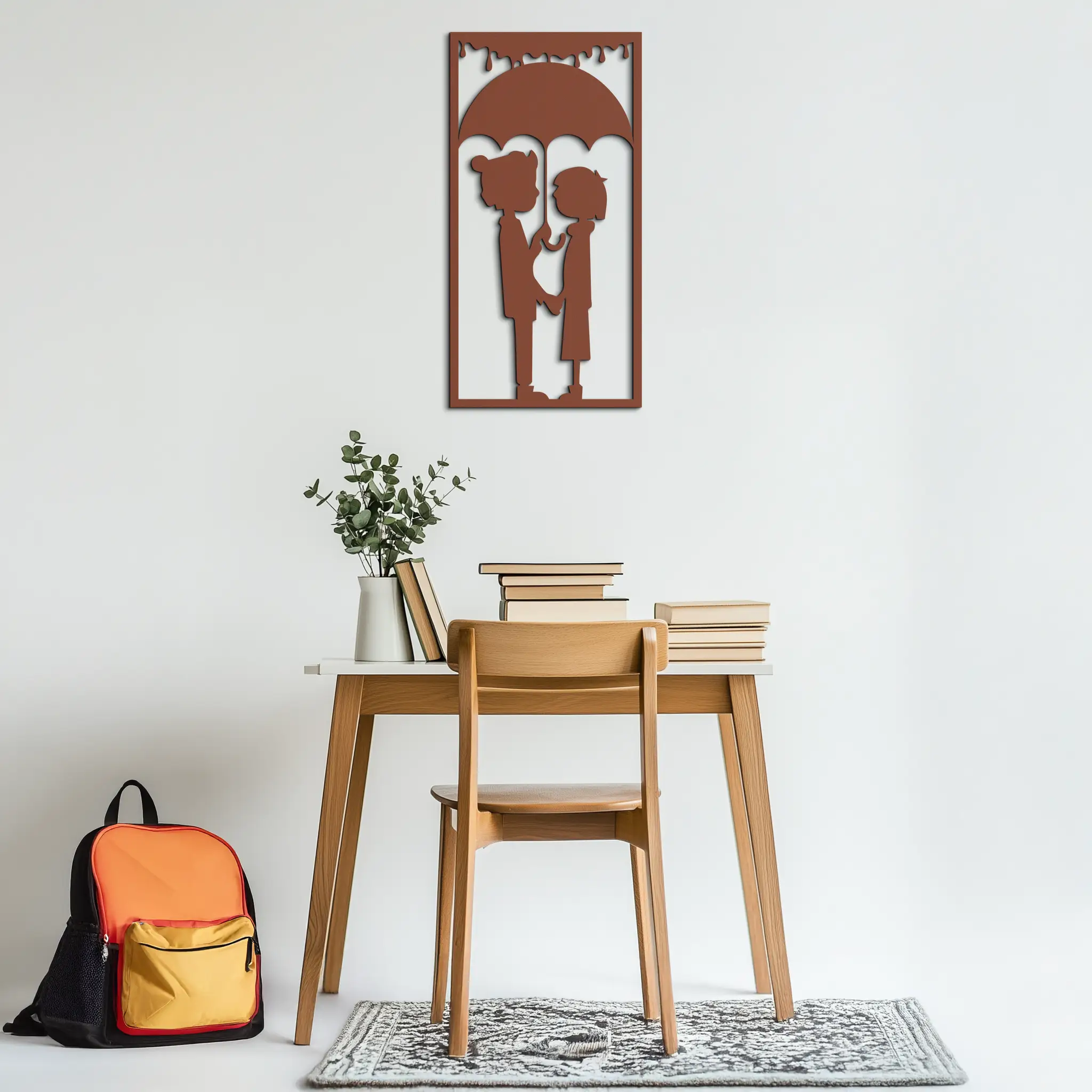 Romantic Couple Under Umbrella Metal Wall Art - Love & Rain-Inspired Decor - KAF199