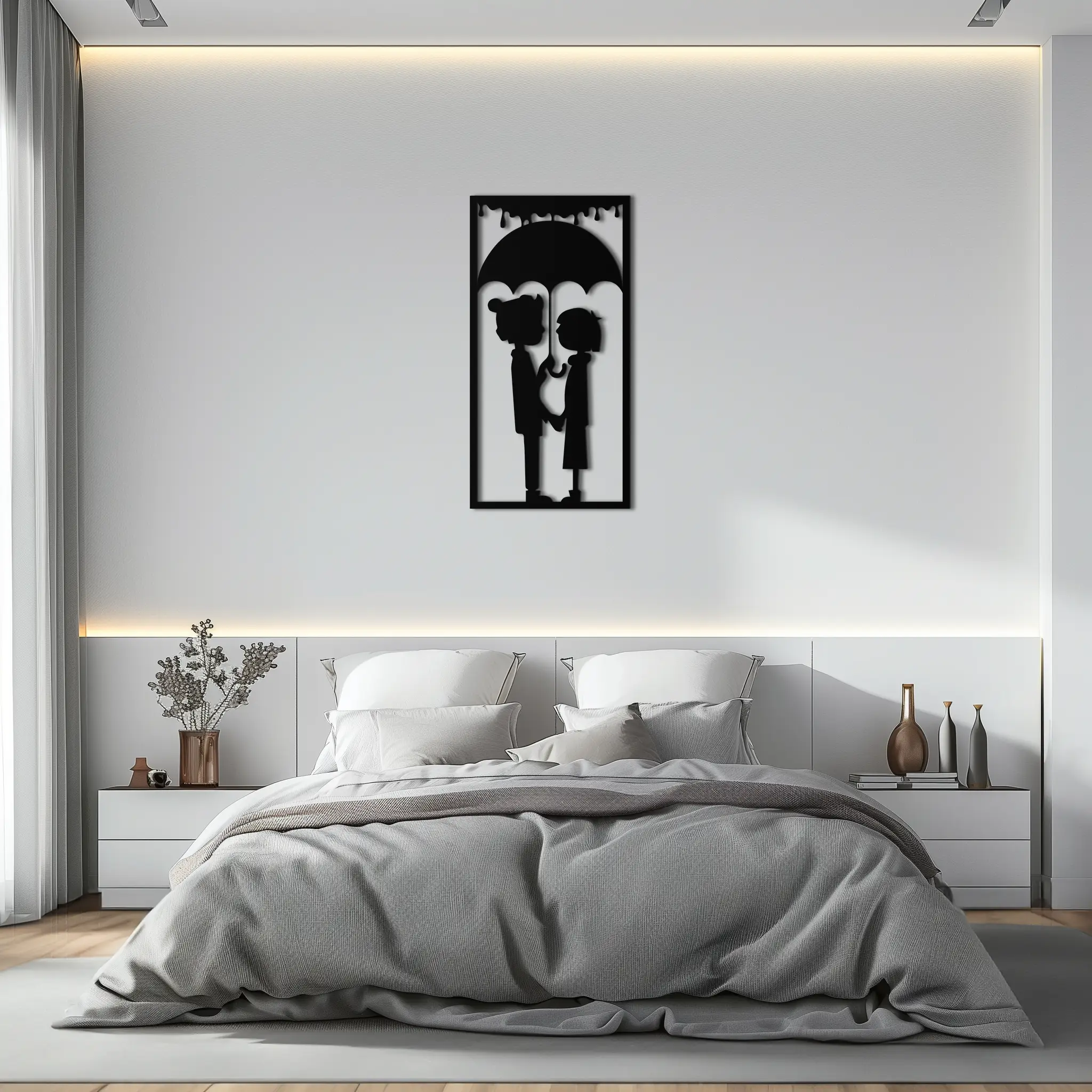 Romantic Couple Under Umbrella Metal Wall Art - Love & Rain-Inspired Decor - KAF199