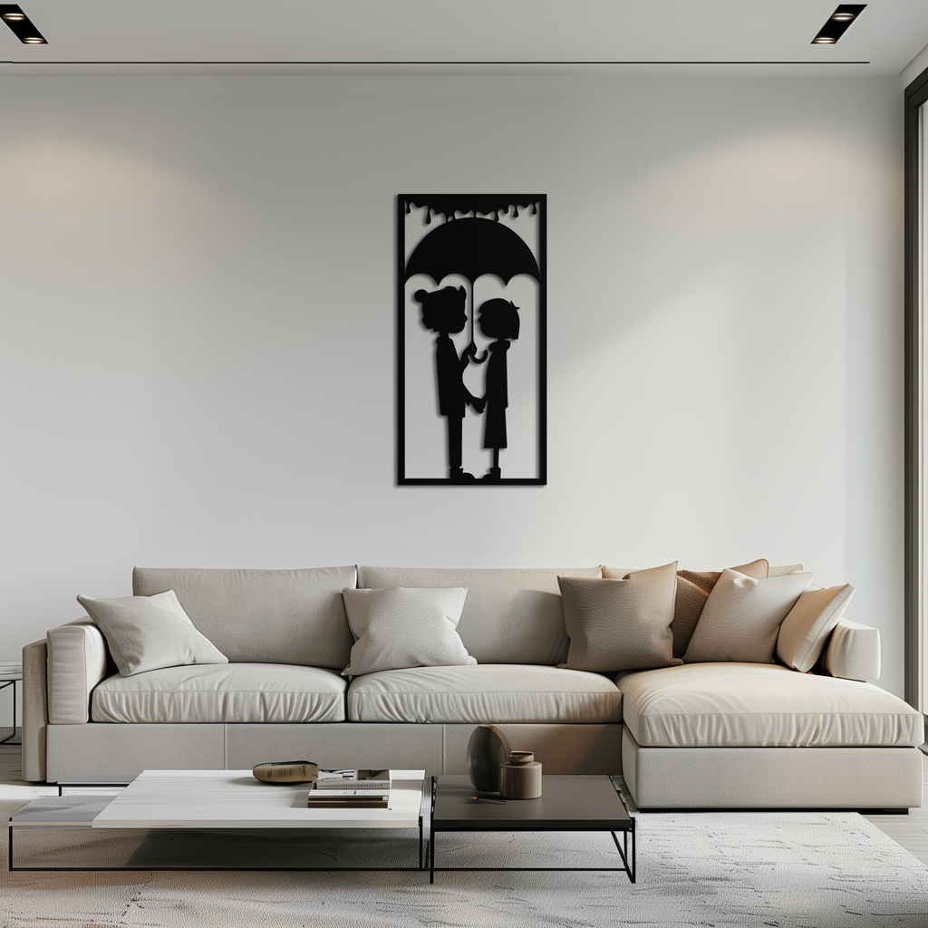 Romantic Couple Under Umbrella Metal Wall Art - Love & Rain-Inspired Decor - KAF199