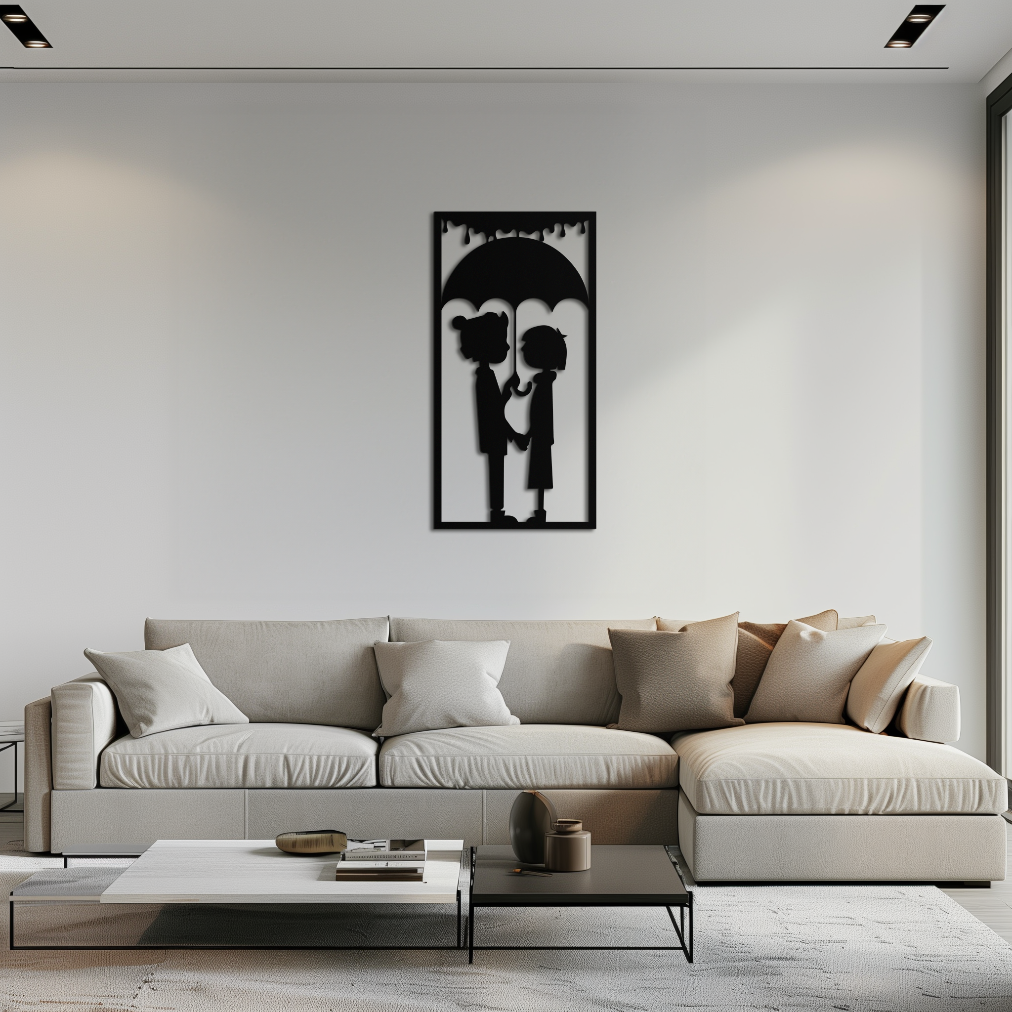 Romantic Couple Under Umbrella Metal Wall Art - Love & Rain-Inspired Decor - KAF199