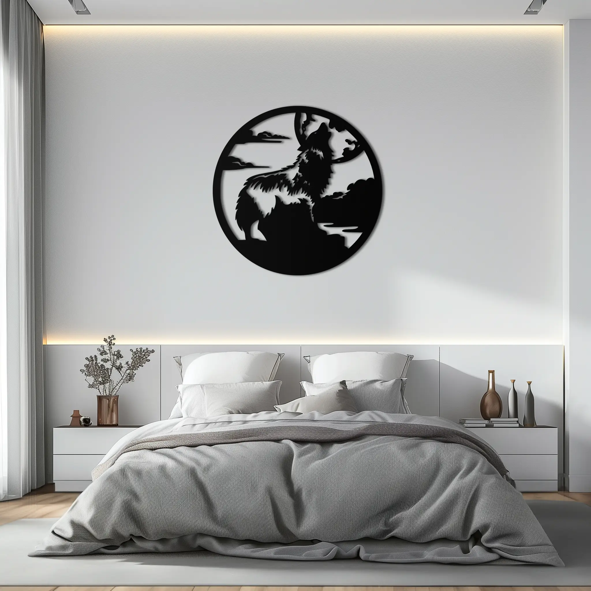 Howling Wolf Metal Wall Art - Nature-Inspired Minimalist Decor - KAF200