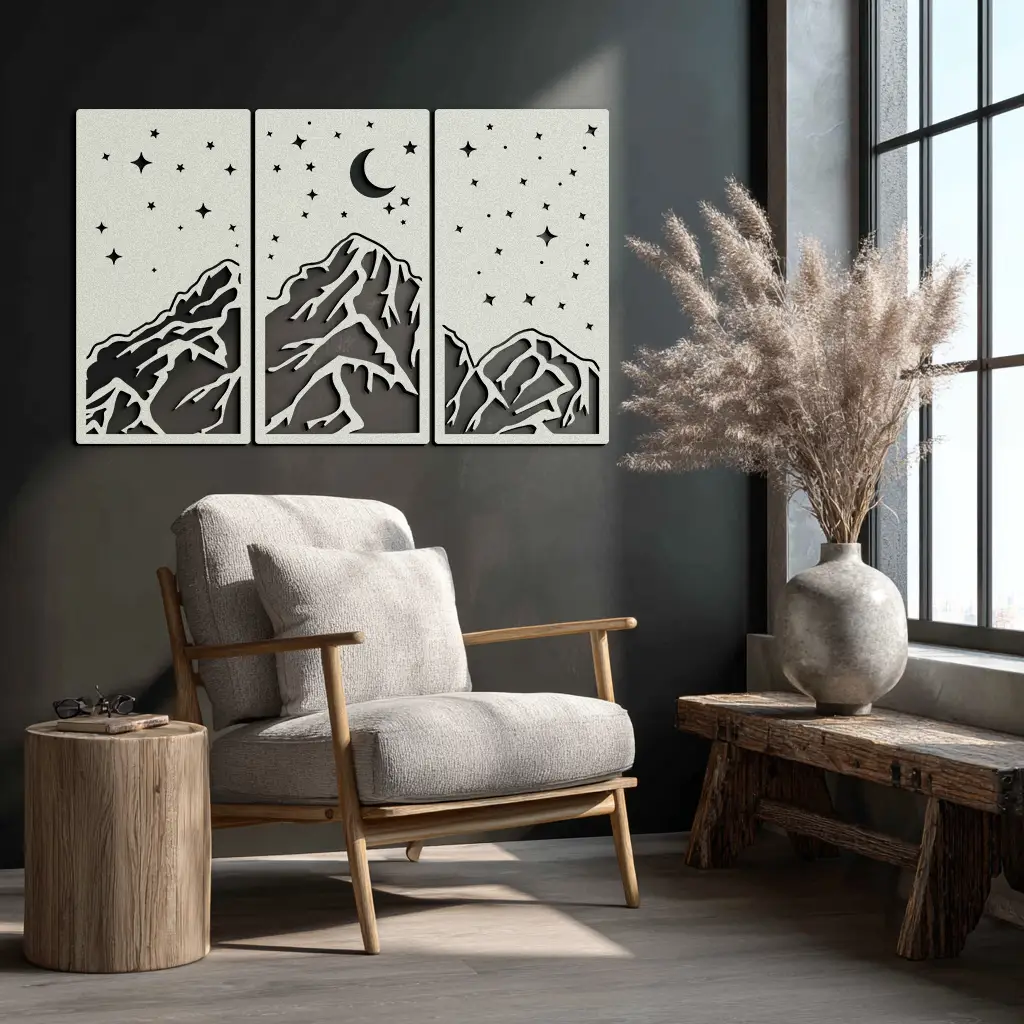 Mountain Nightscape Metal Wall Art - 3-Panel Modern Wall Decor - KAF202