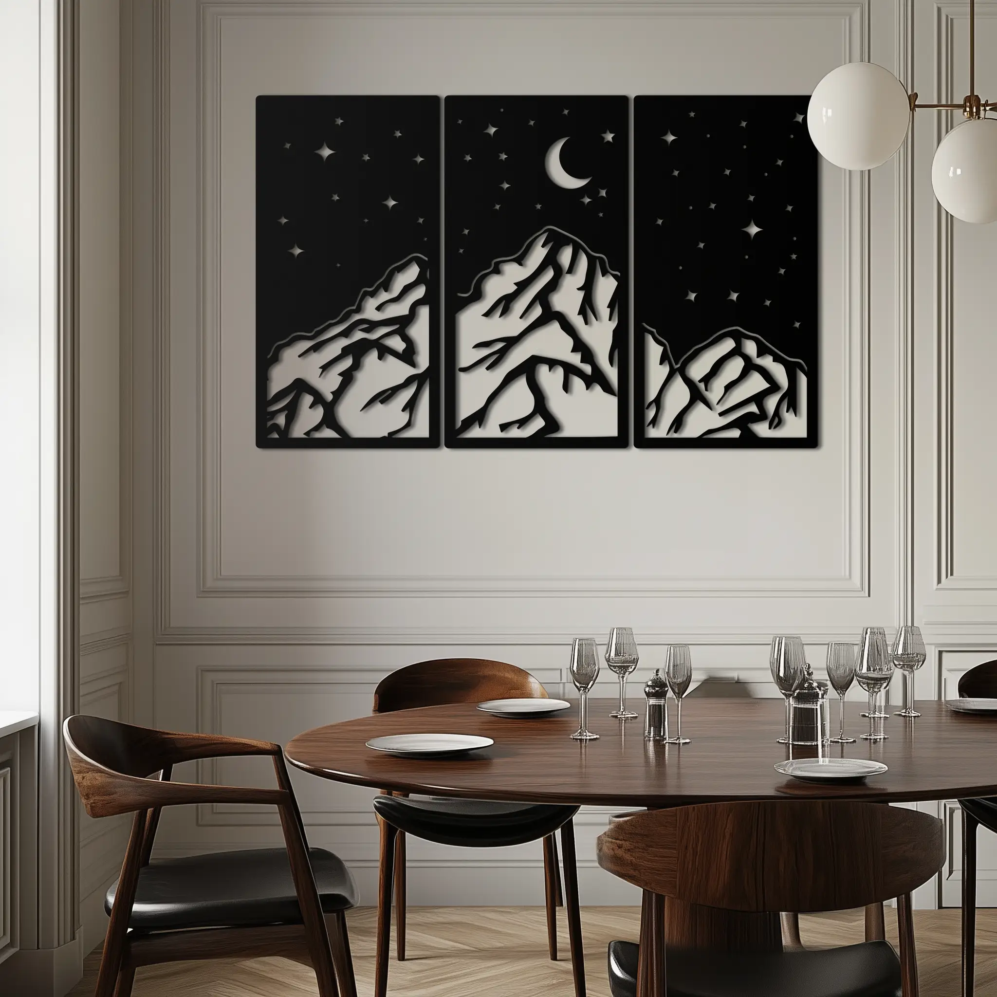 Mountain Nightscape Metal Wall Art - 3-Panel Modern Wall Decor - KAF202
