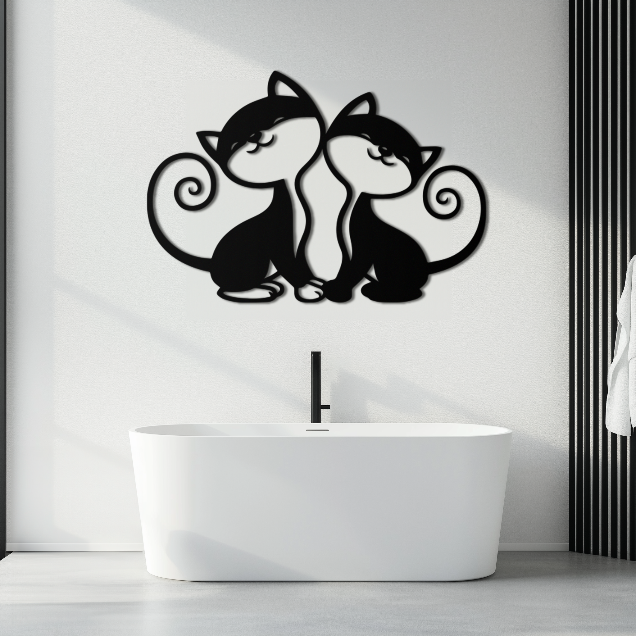 Romantic Cat Couple Metal Wall Art - Elegant Feline Silhouette Decor - KAF209