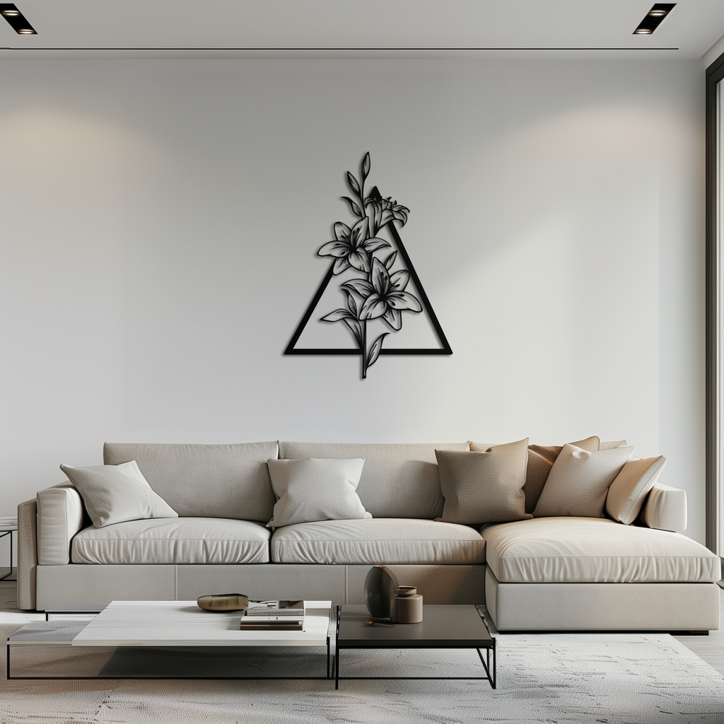 Floral Geometric Metal Wall Art – Elegant Lily Design - KAF215