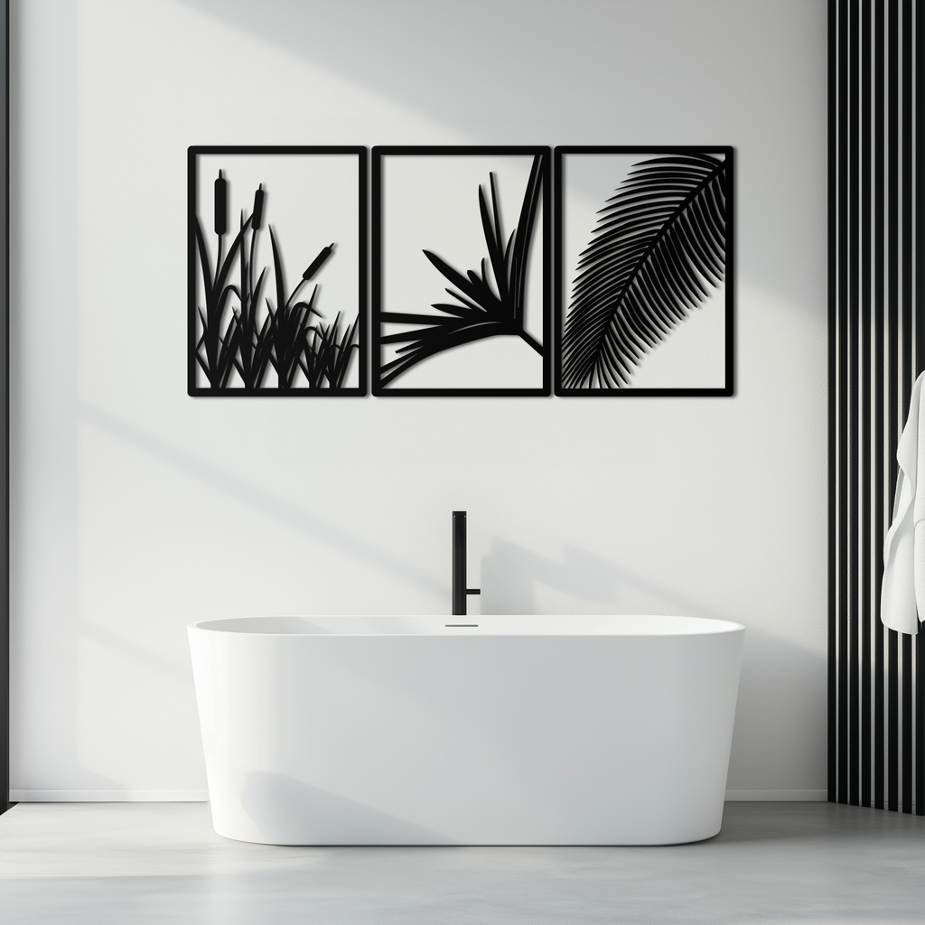 Tropical Metal Wall Art – 3-Panel Botanical Design - KAF216