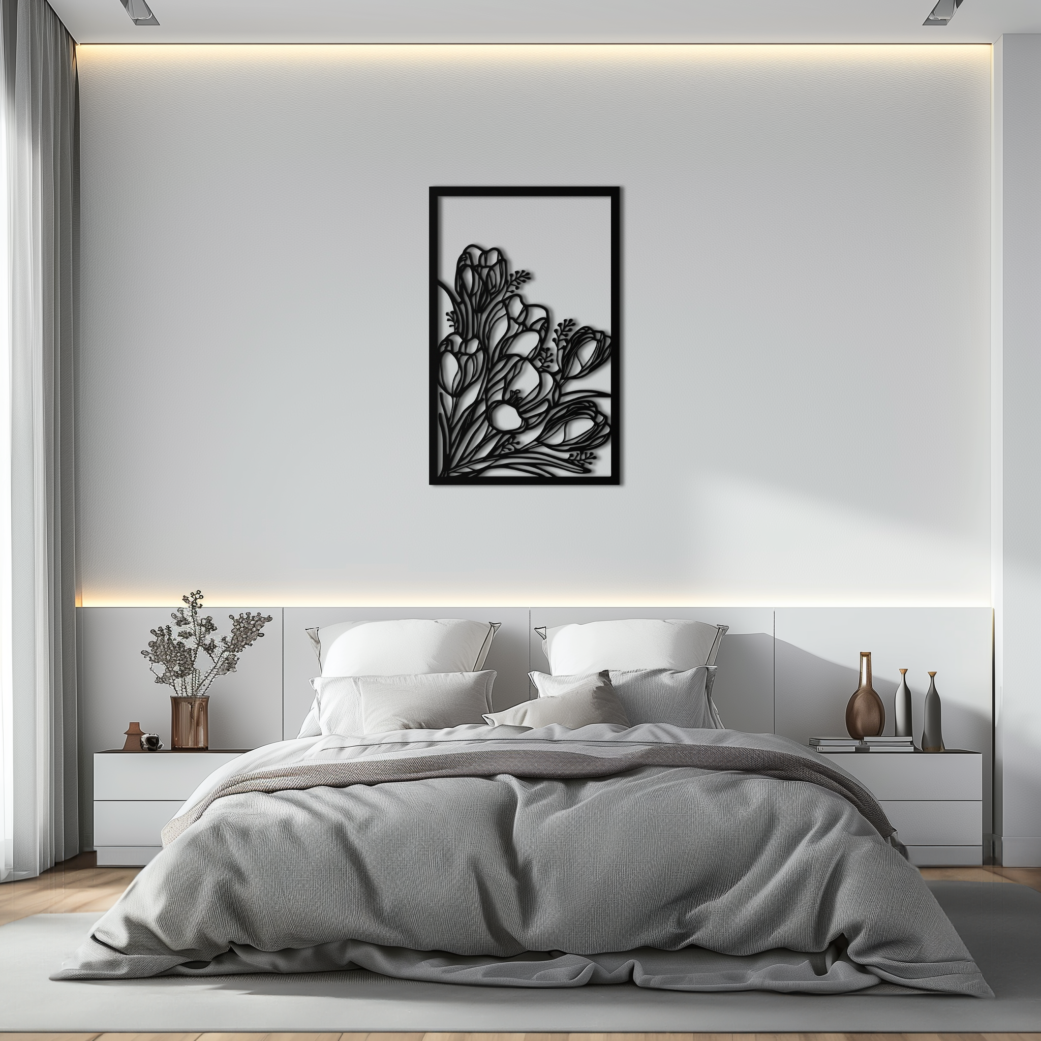 Floral Metal Wall Art – Elegant Botanical Home Decor - KAF219