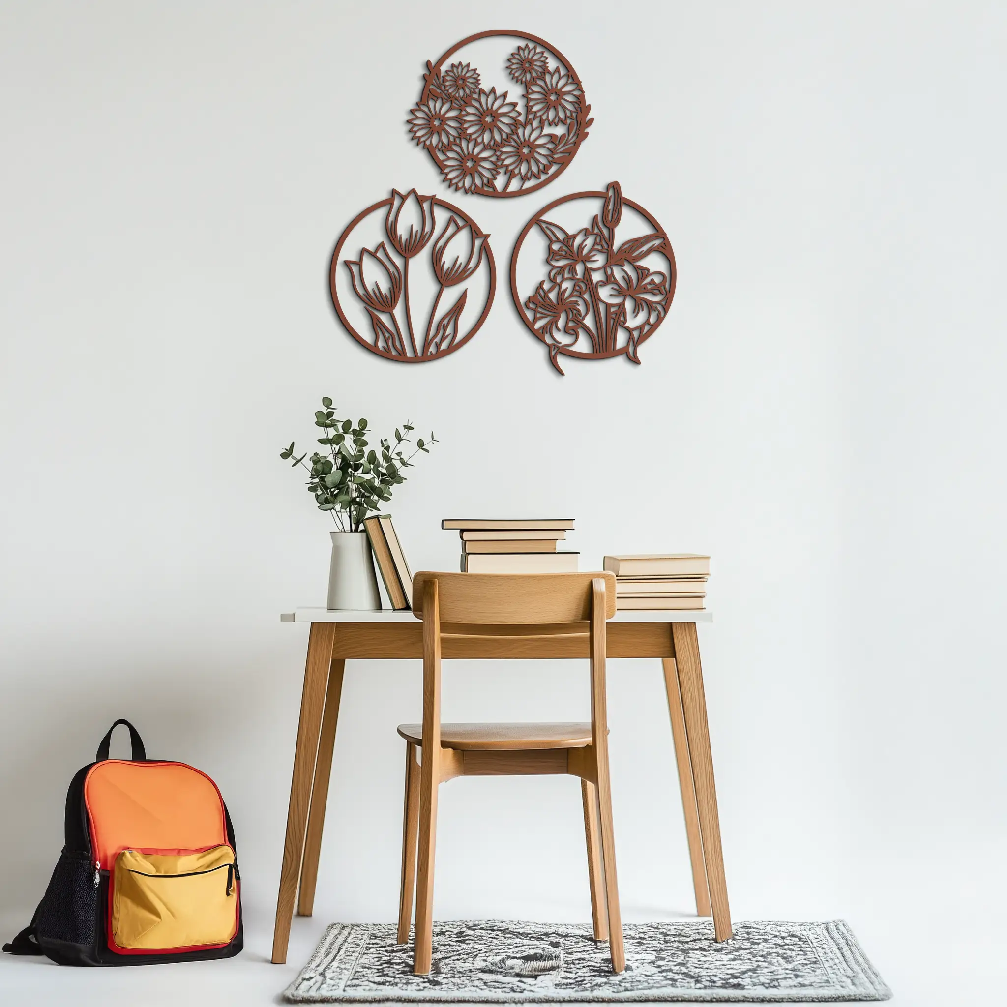 Floral Harmony Metal Wall Art - Set of Three Elegant Botanical Designs - KAF223