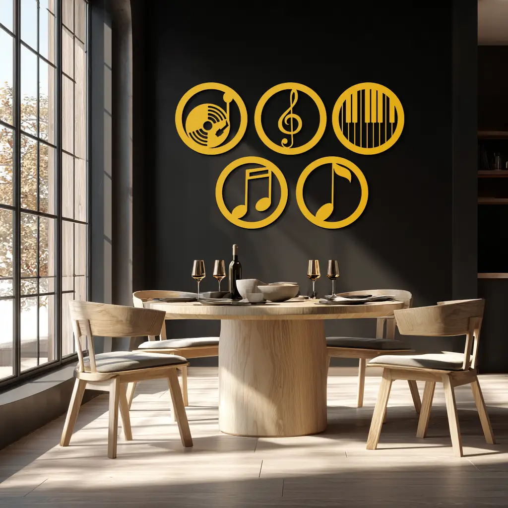 Music Notes & Instruments Wall Art - Modern Metal Music Decor- KAF257