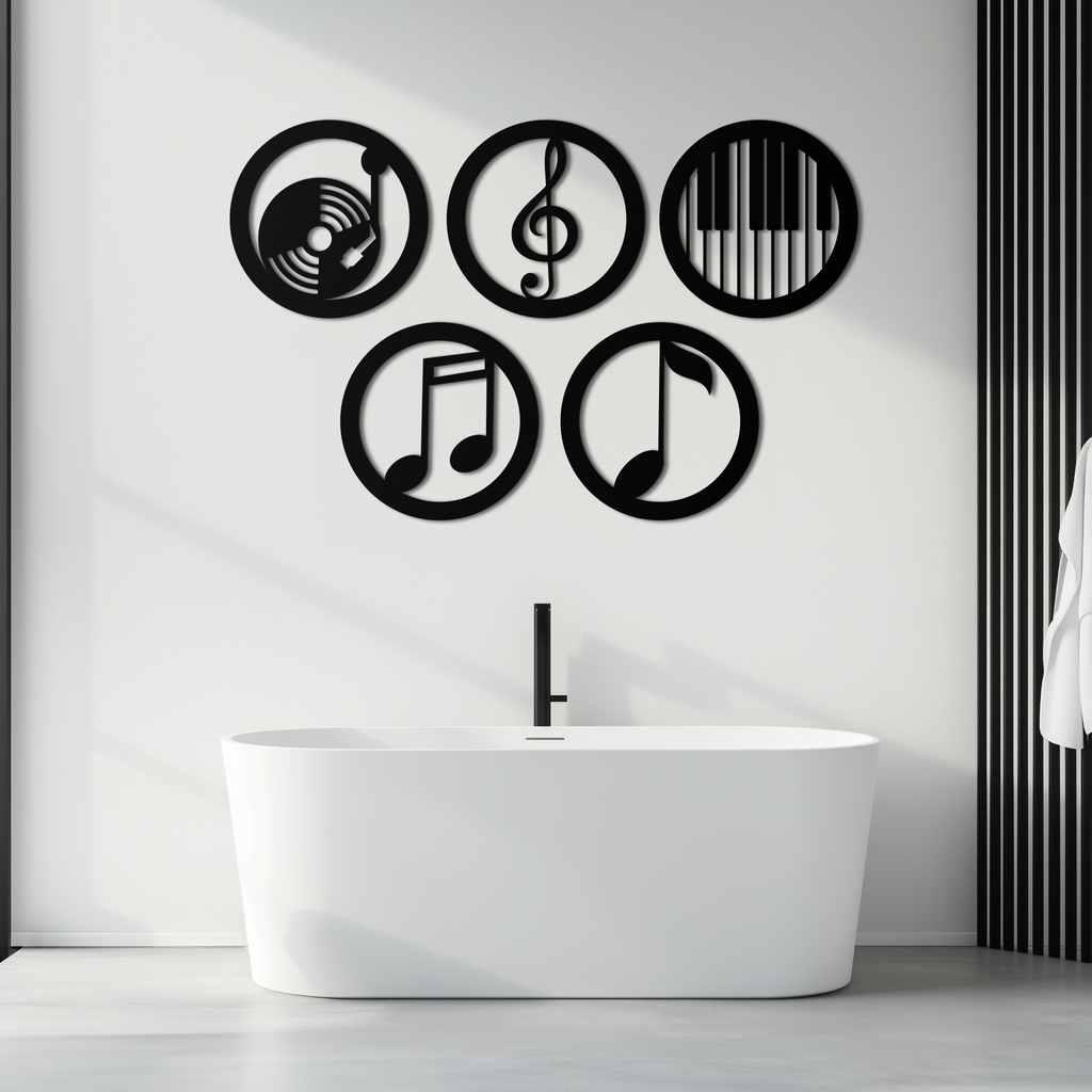 Music Notes & Instruments Wall Art - Modern Metal Music Decor- KAF257