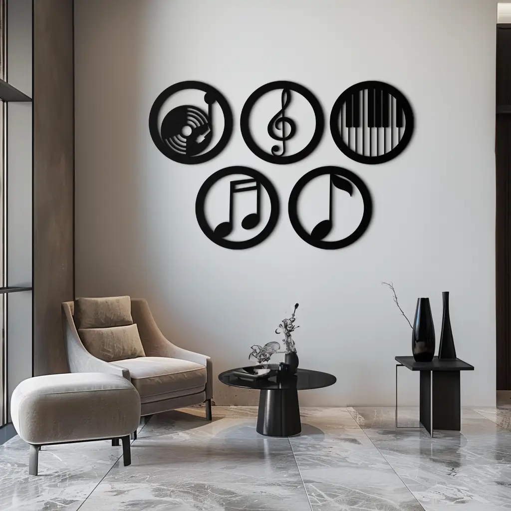 Music Notes & Instruments Wall Art - Modern Metal Music Decor- KAF257
