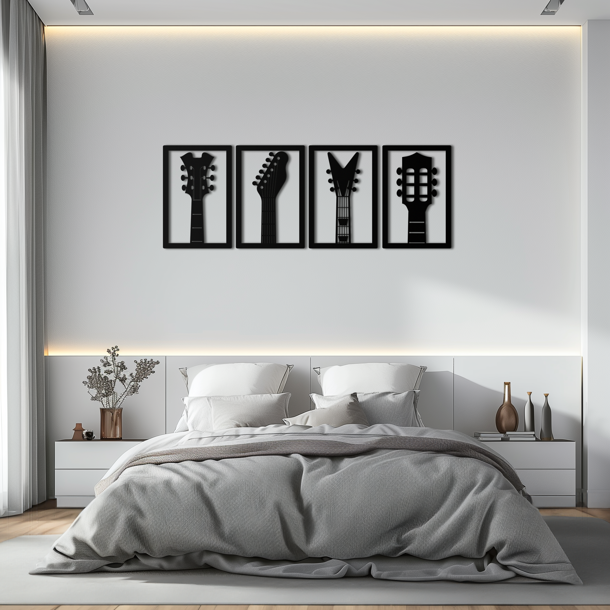 Guitar Headstock Metal Wall Art - 4-Piece Music Decor- KAF260