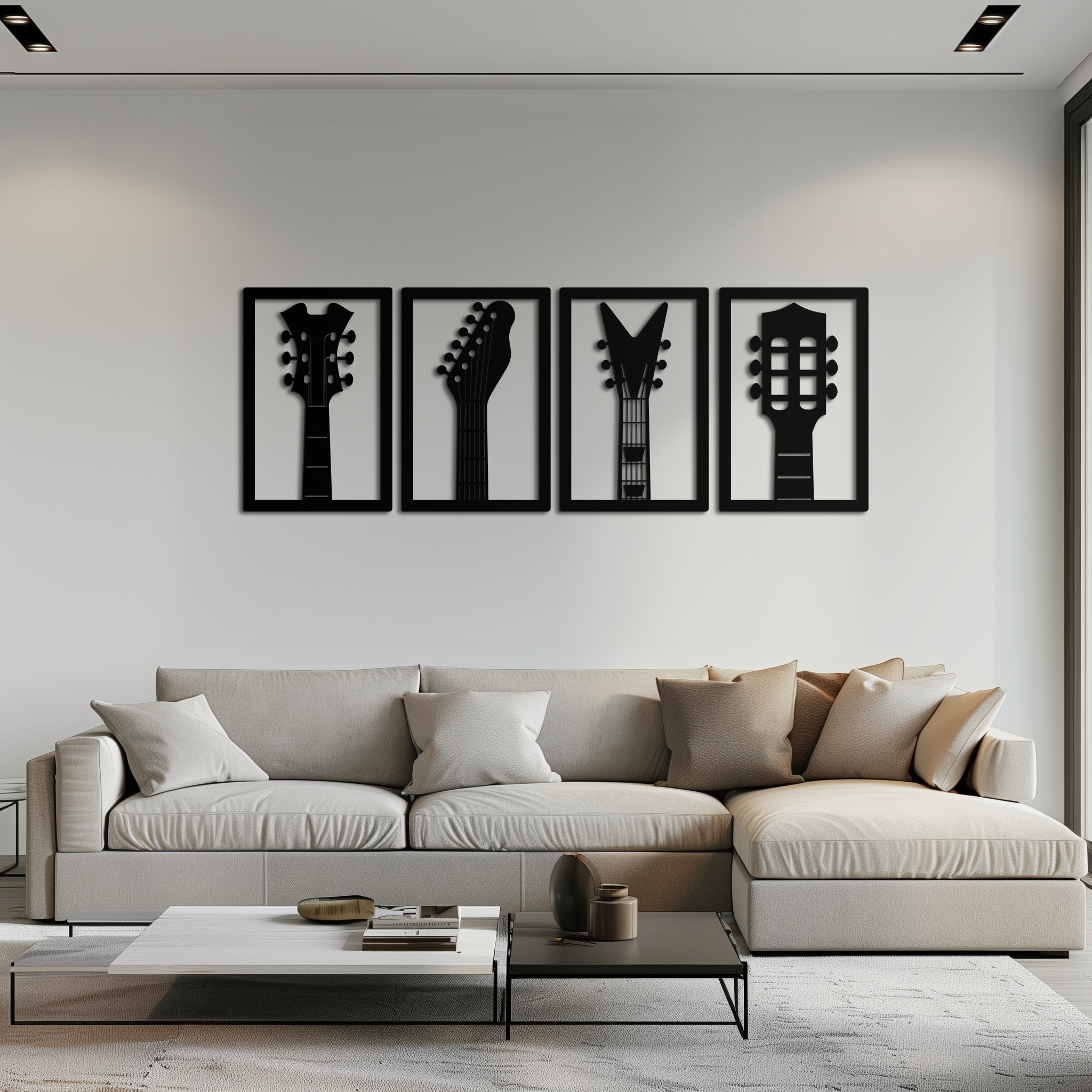 Guitar Headstock Metal Wall Art - 4-Piece Music Decor- KAF260