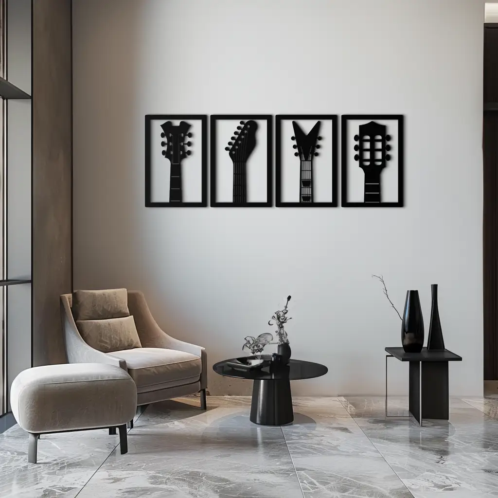 Guitar Headstock Metal Wall Art - 4-Piece Music Decor- KAF260