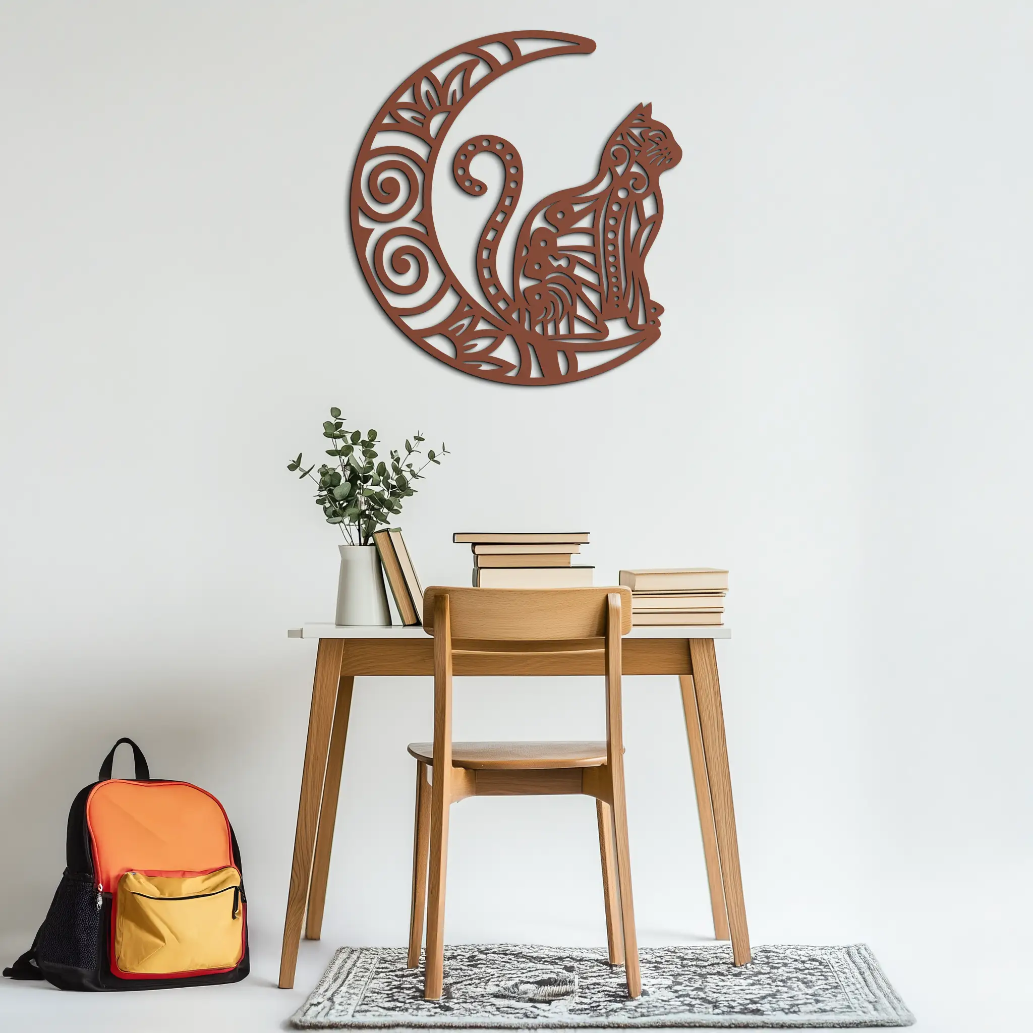 Moon & Cat Metal Wall Art – Mystical Feline Decor - KAF266