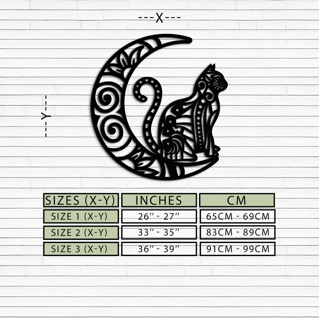 Moon & Cat Metal Wall Art – Mystical Feline Decor - KAF266