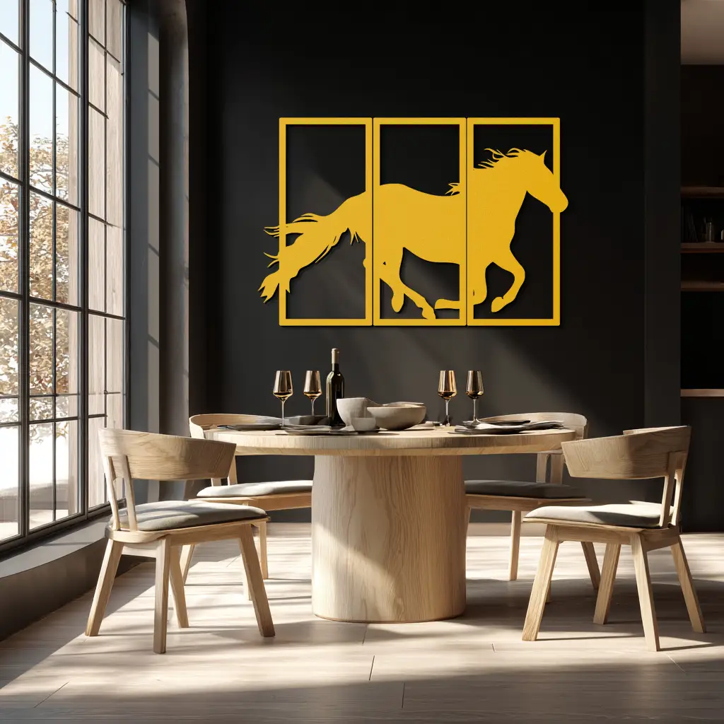 Galloping Horse Metal Wall Art – 3-Panel Western Decor - KAF270