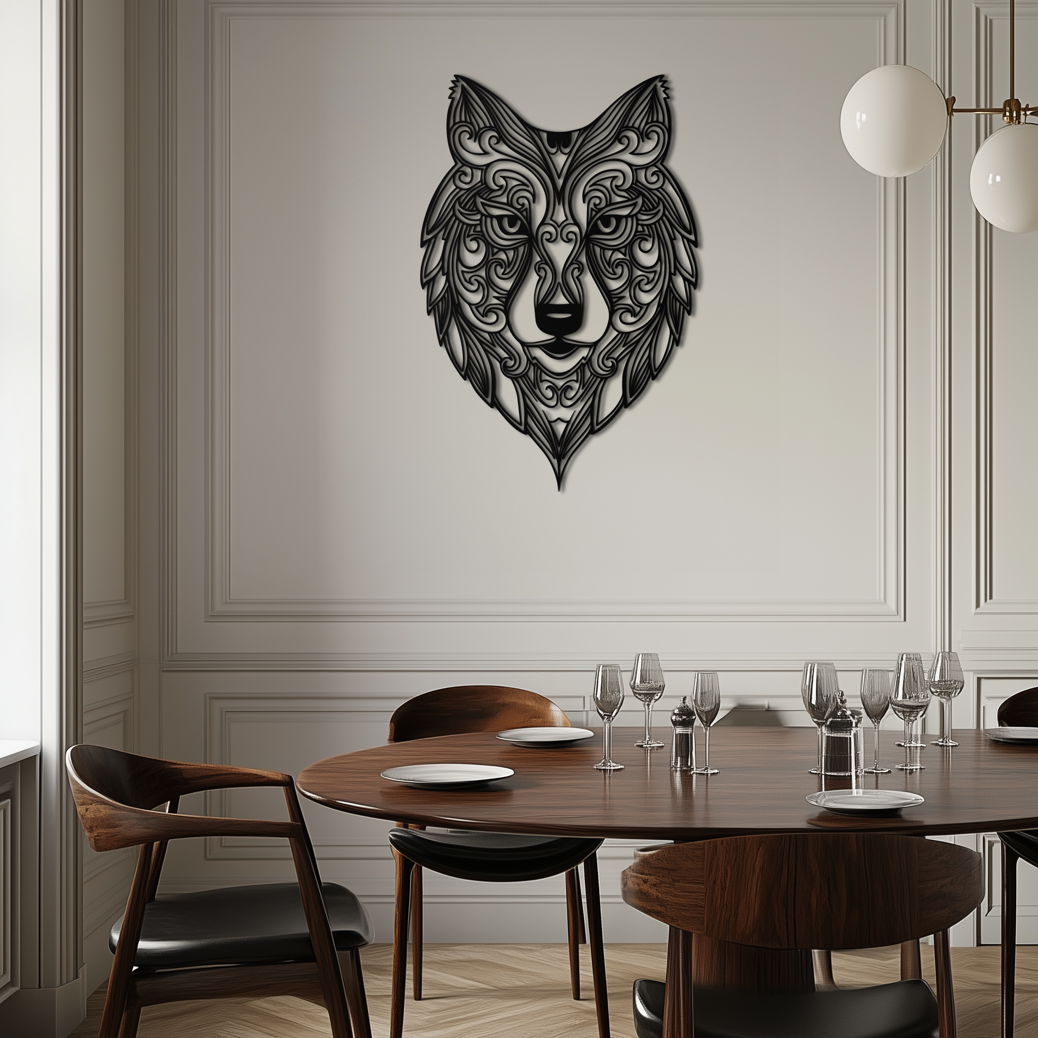 Mandala Wolf Metal Wall Art - Boho Animal Wall Decor - KAF272