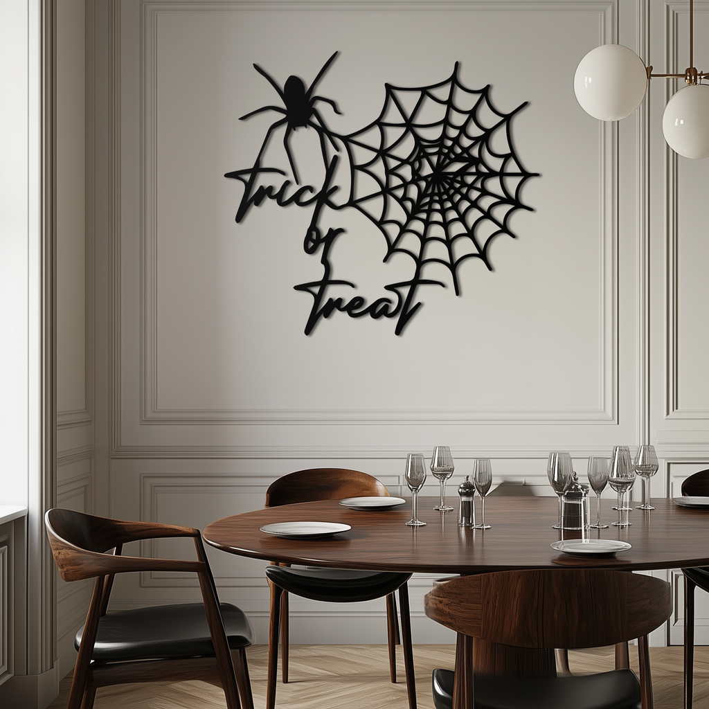 "Trick or Treat" Halloween Metal Wall Art – Spider Web Design- KAF278