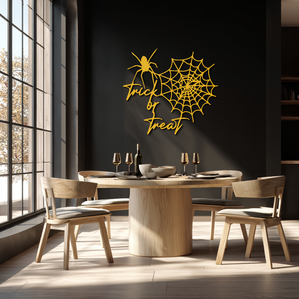 "Trick or Treat" Halloween Metal Wall Art – Spider Web Design- KAF278