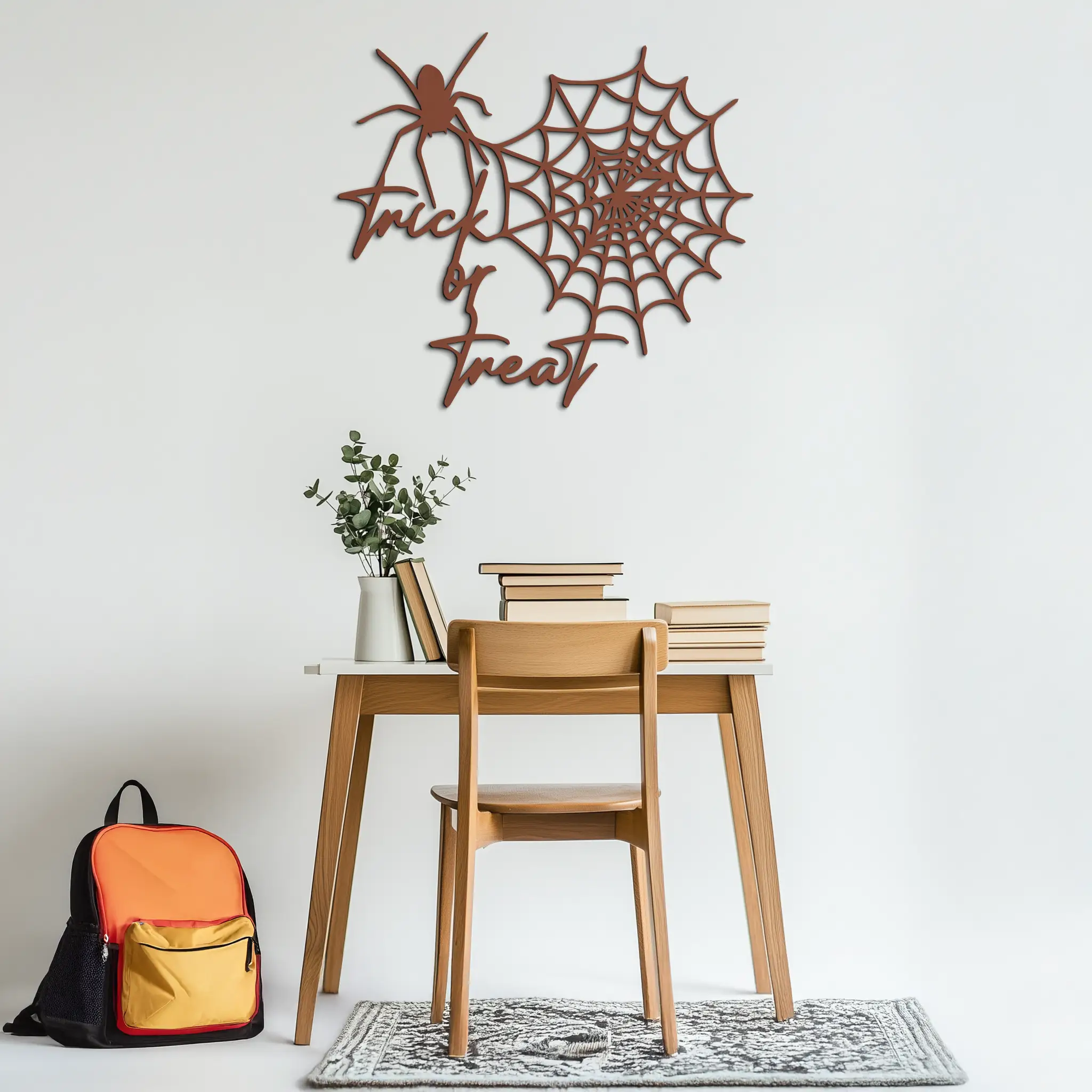 "Trick or Treat" Halloween Metal Wall Art – Spider Web Design- KAF278