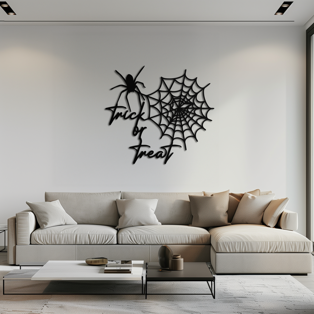 "Trick or Treat" Halloween Metal Wall Art – Spider Web Design- KAF278