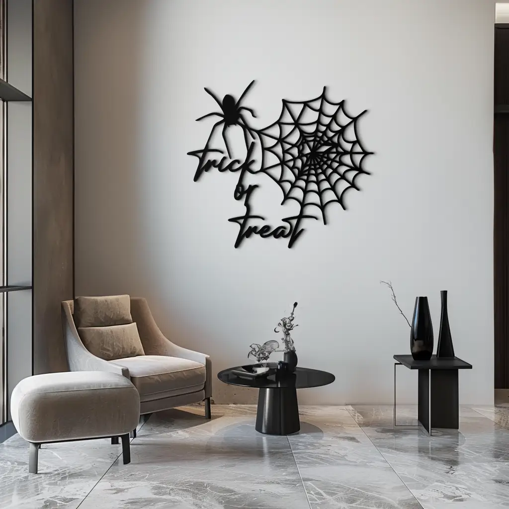 "Trick or Treat" Halloween Metal Wall Art – Spider Web Design- KAF278