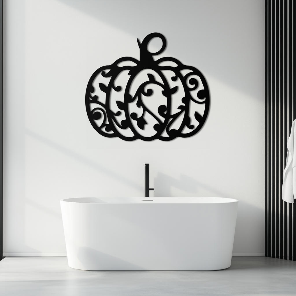 Ornamental Pumpkin Metal Wall Art - Elegant Halloween Vine Decor- KAF279