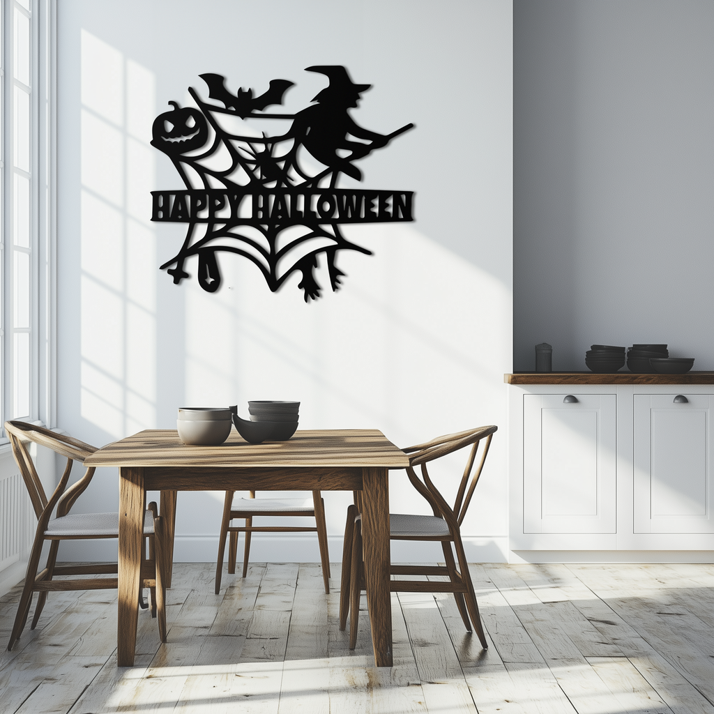 Happy Halloween Metal Wall Art - Witch & Web Design- KAF280