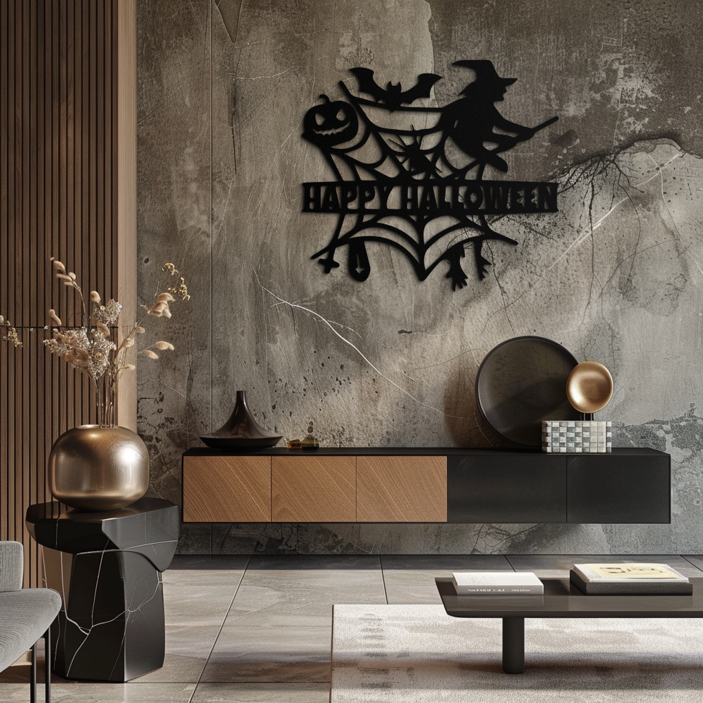 Happy Halloween Metal Wall Art - Witch & Web Design- KAF280