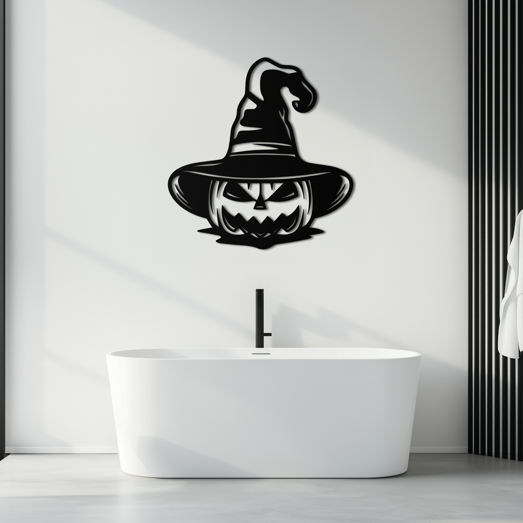 Witch Hat Pumpkin Metal Wall Art - Spooky Halloween Decor- KAF281
