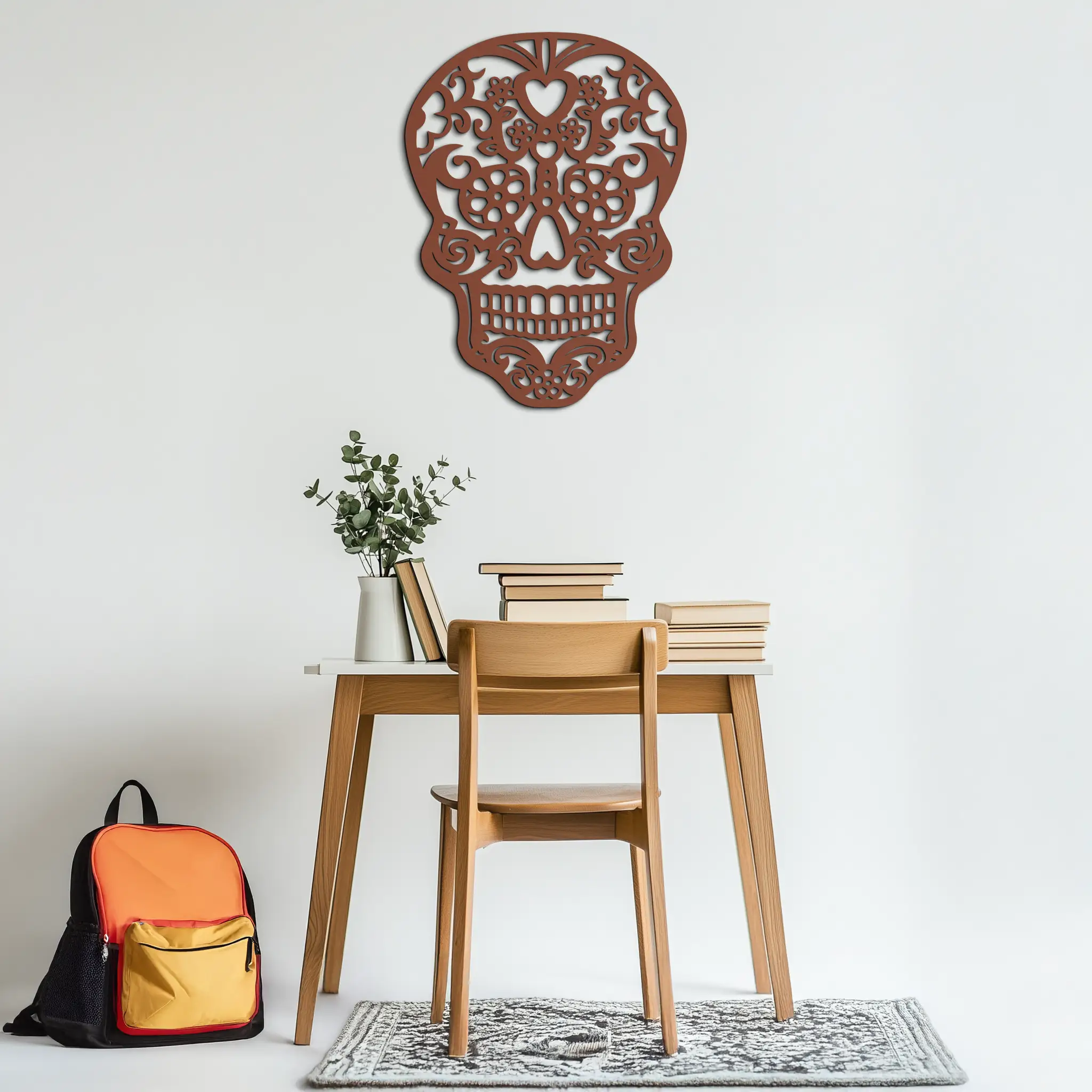Halloween Skull Metal Wall Art - Intricate Floral Skull Decor- KAF283
