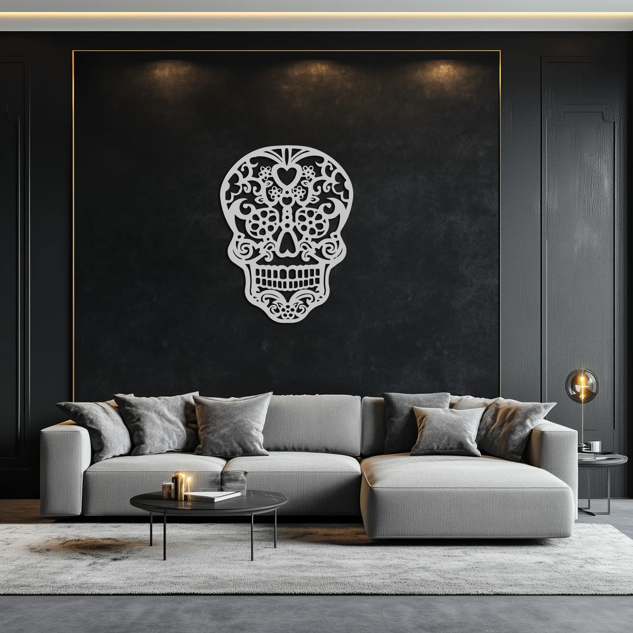 Halloween Skull Metal Wall Art - Intricate Floral Skull Decor- KAF283