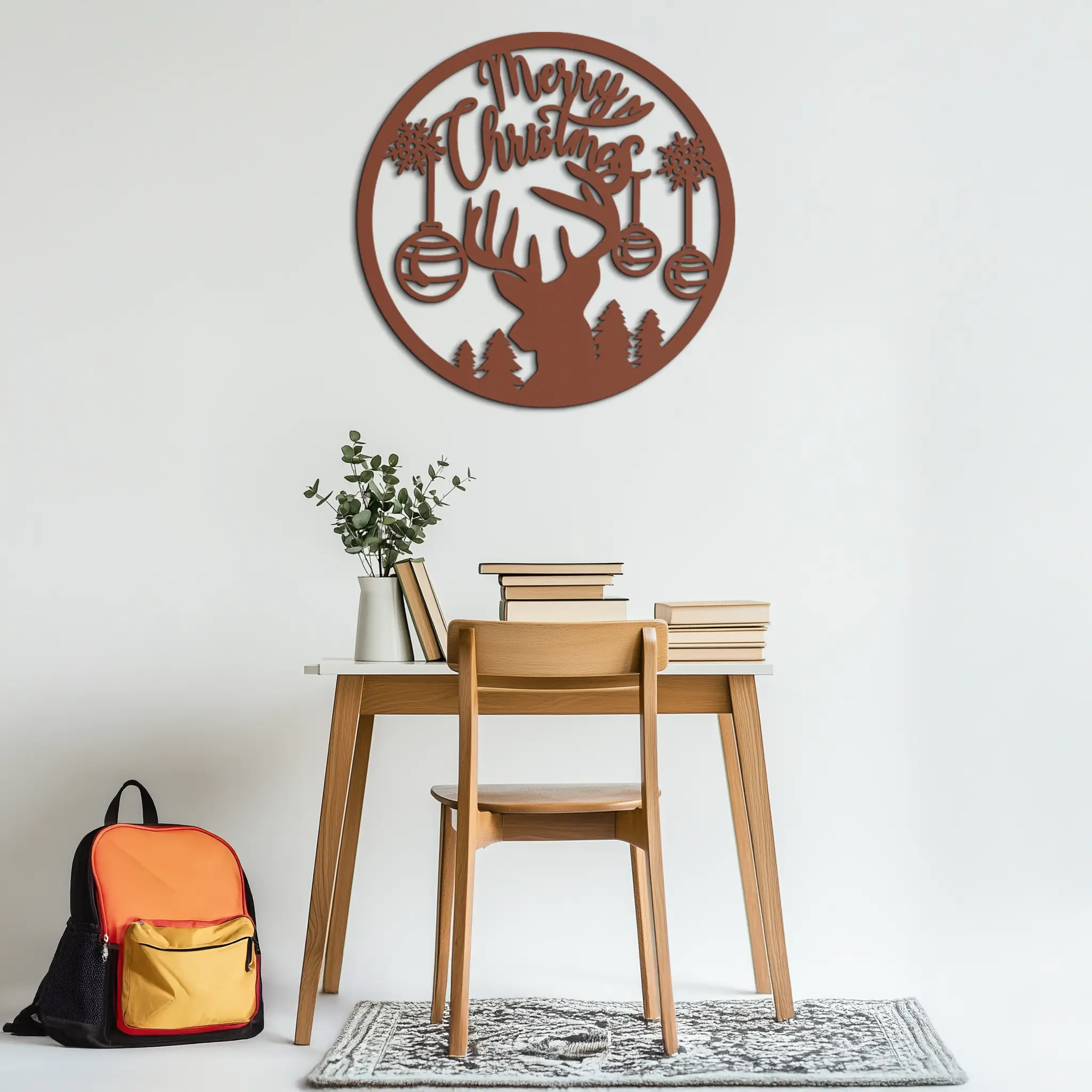 Merry Christmas Metal Wall Art - Festive Reindeer Silhouette Decor- KAF288