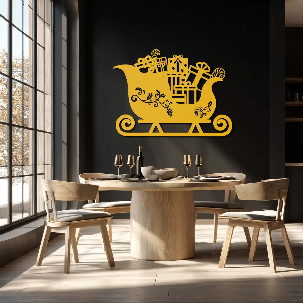 Christmas Sleigh Metal Wall Art - Festive Holiday Decor- KAF292