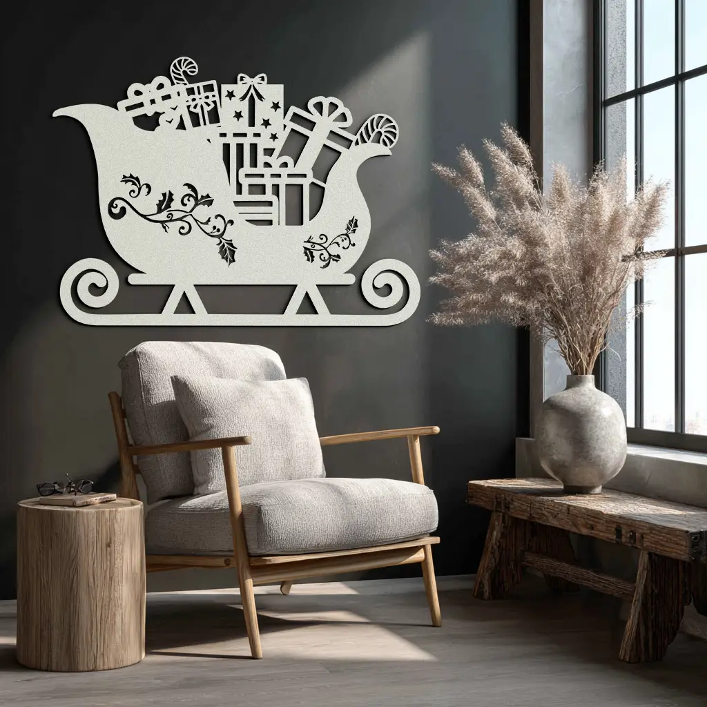 Christmas Sleigh Metal Wall Art - Festive Holiday Decor- KAF292