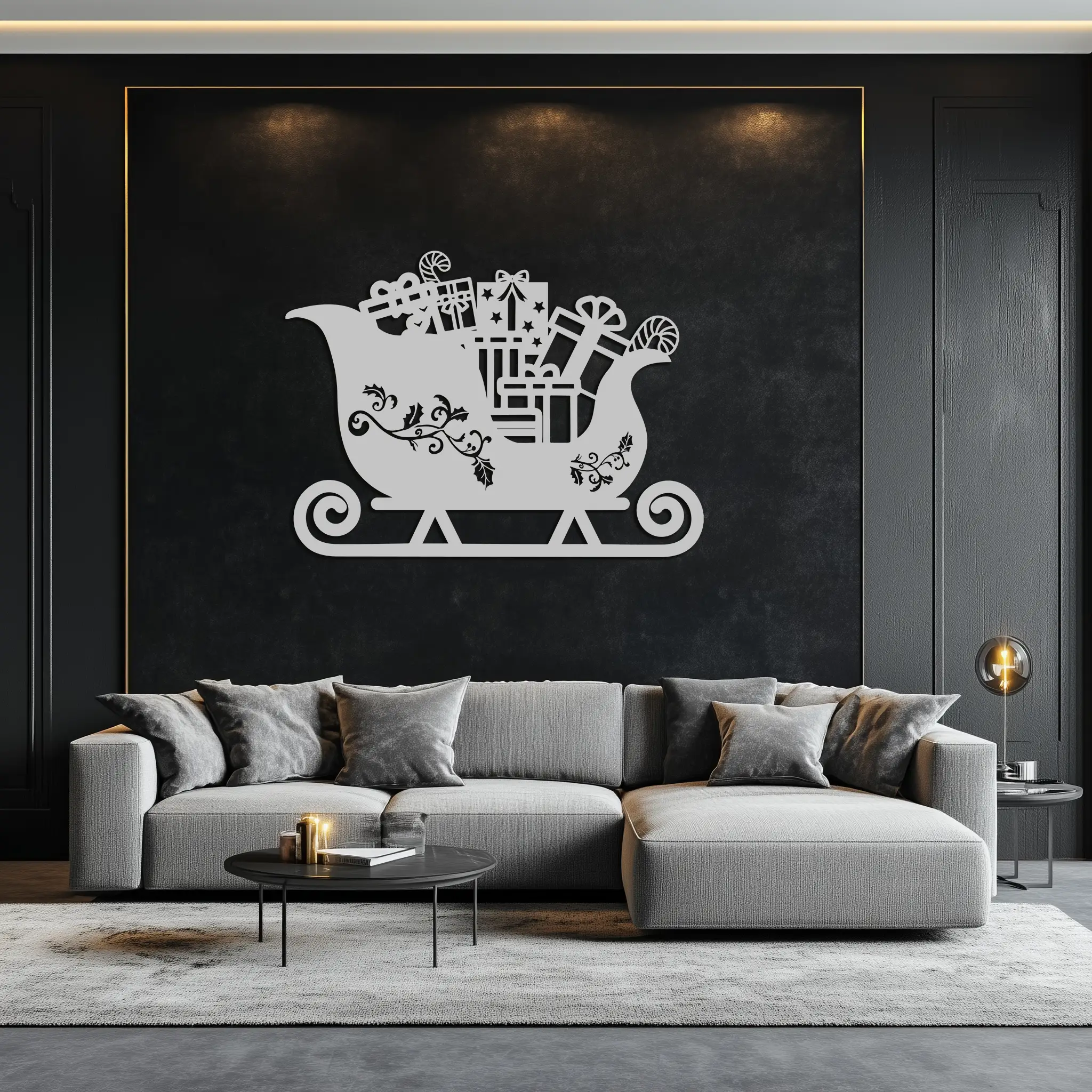 Christmas Sleigh Metal Wall Art - Festive Holiday Decor- KAF292