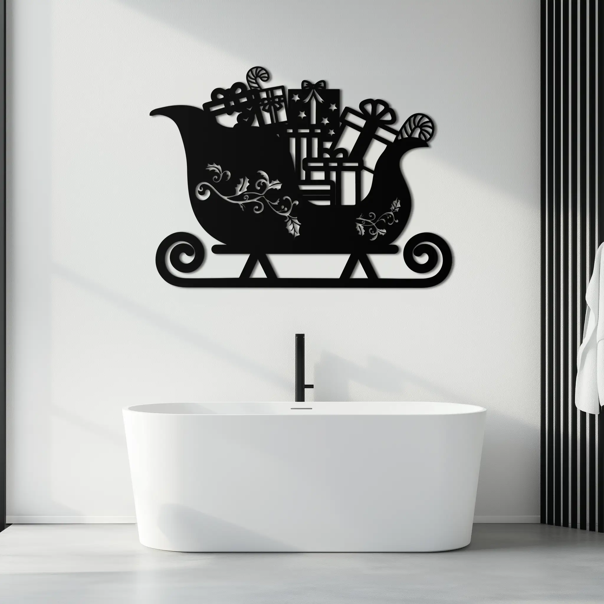 Christmas Sleigh Metal Wall Art - Festive Holiday Decor- KAF292