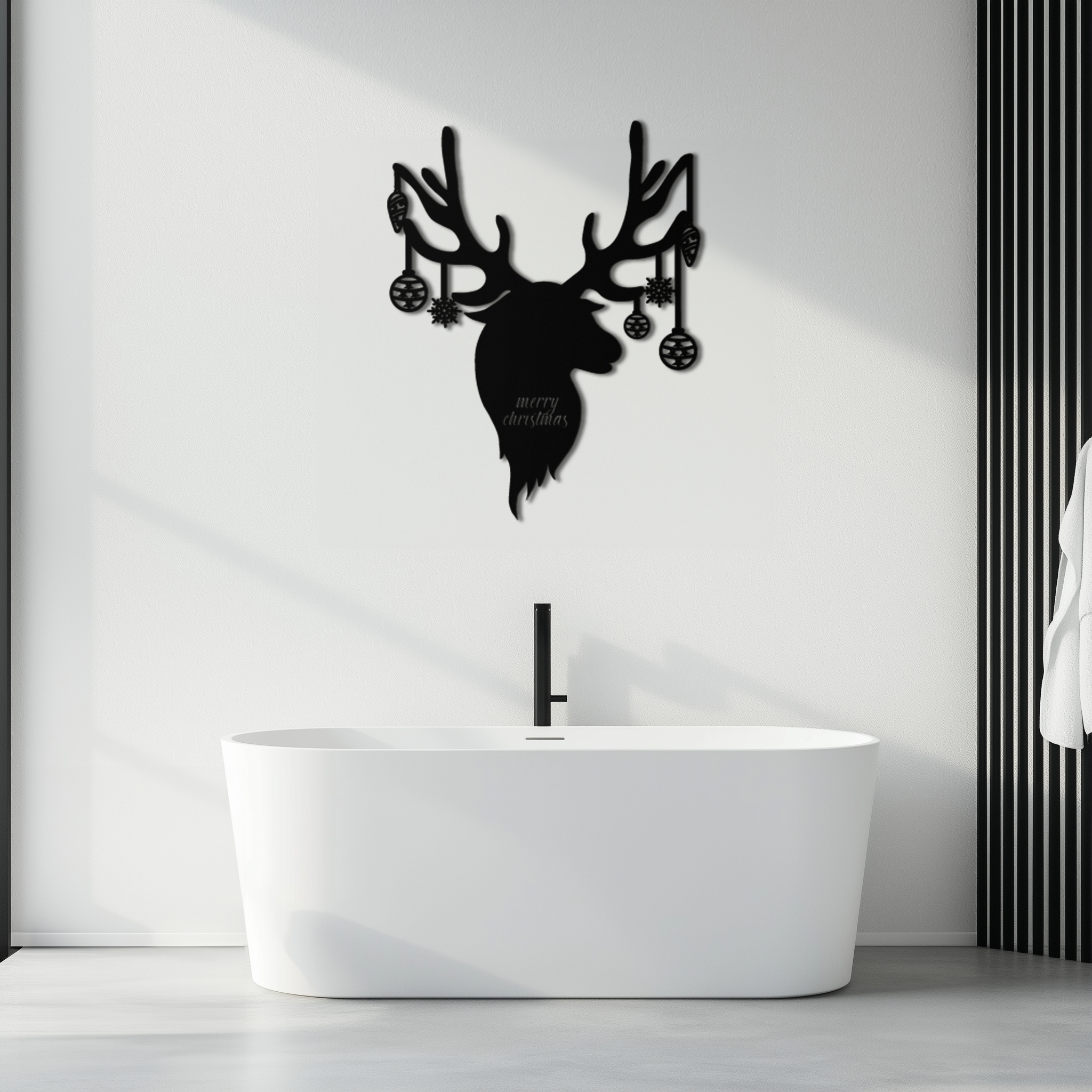 Reindeer Christmas Metal Wall Art - Festive Deer Decor with Ornaments- KAF295