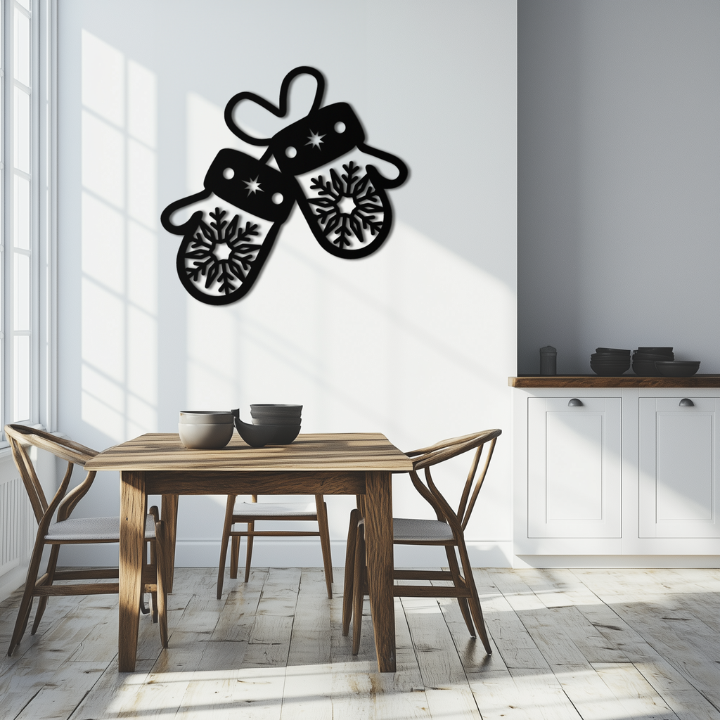 Winter Mittens Metal Wall Art - Cozy Snowflake Gloves Decor- KAF299