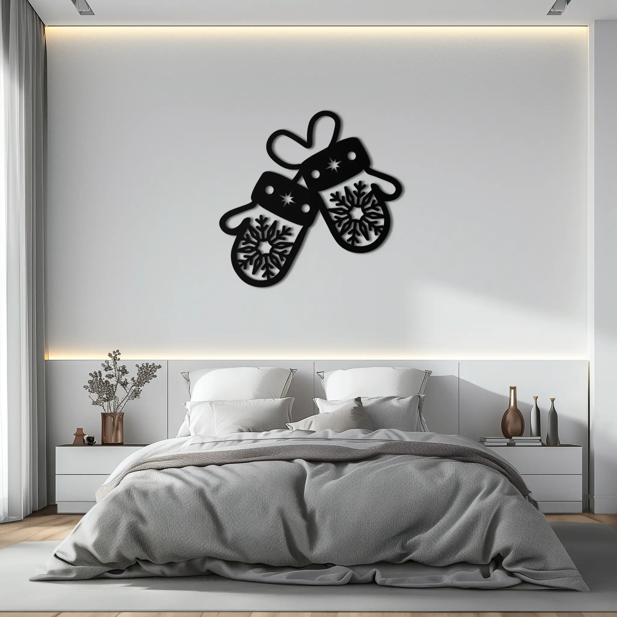 Winter Mittens Metal Wall Art - Cozy Snowflake Gloves Decor- KAF299