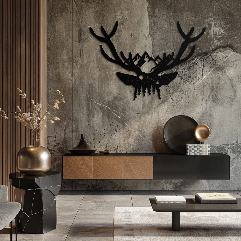 Majestic Deer Skull Metal Wall Art - Nature-Inspired Antler Decor- KAF300