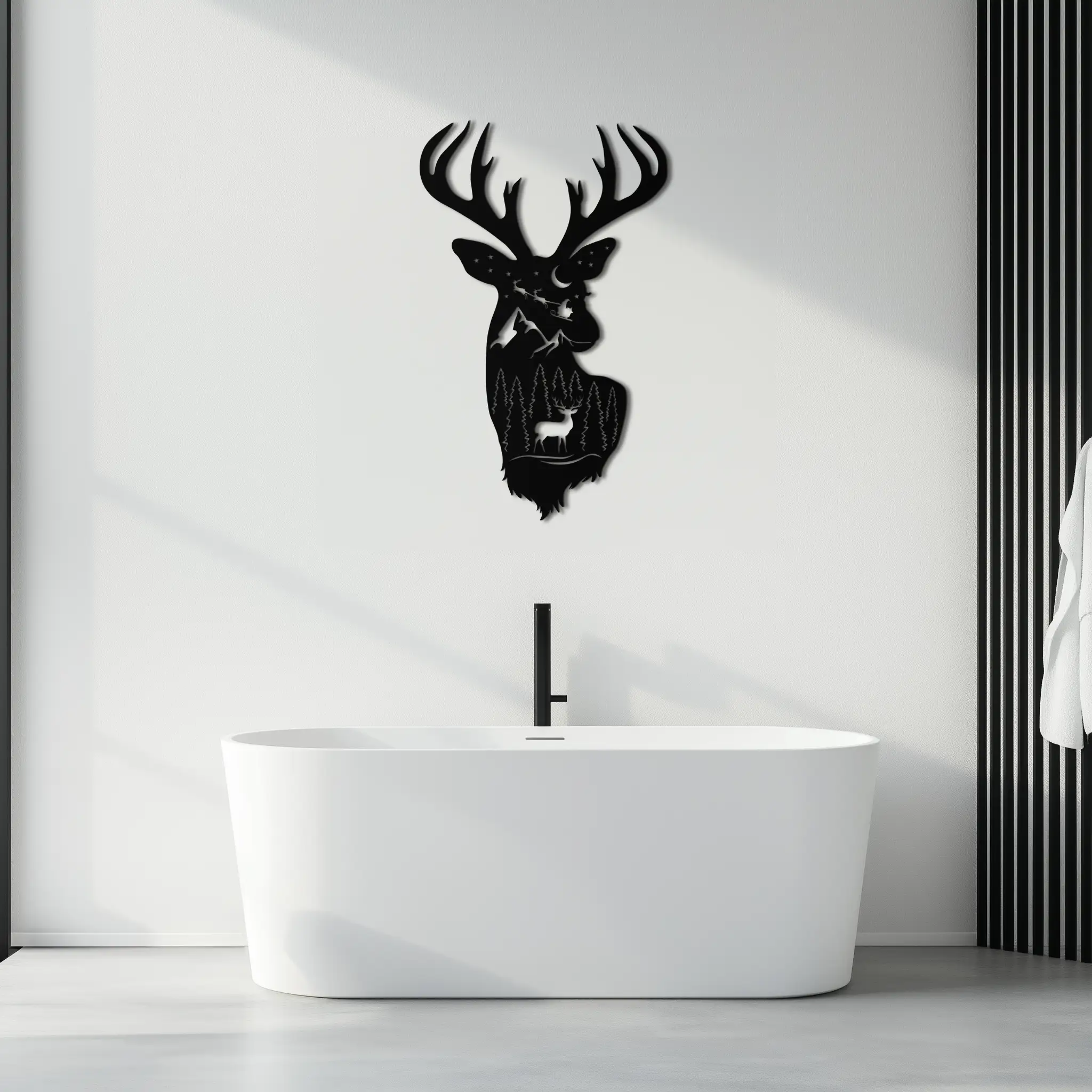Majestic Deer Metal Wall Art - Nature-Inspired Steel Silhouette Decor- KAF301