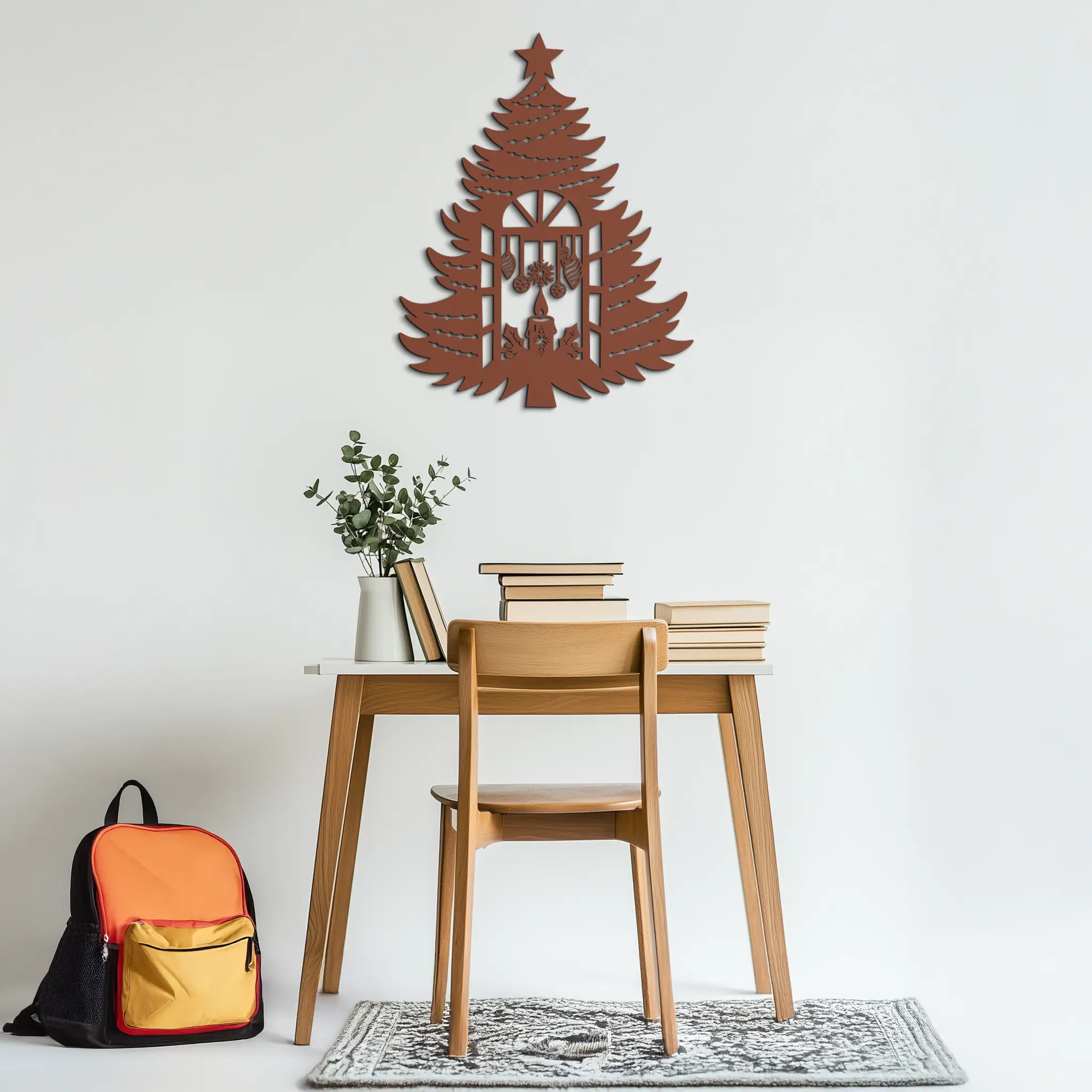 Christmas Tree Candle Window Silhouette - Festive Metal Wall Art- KAF309