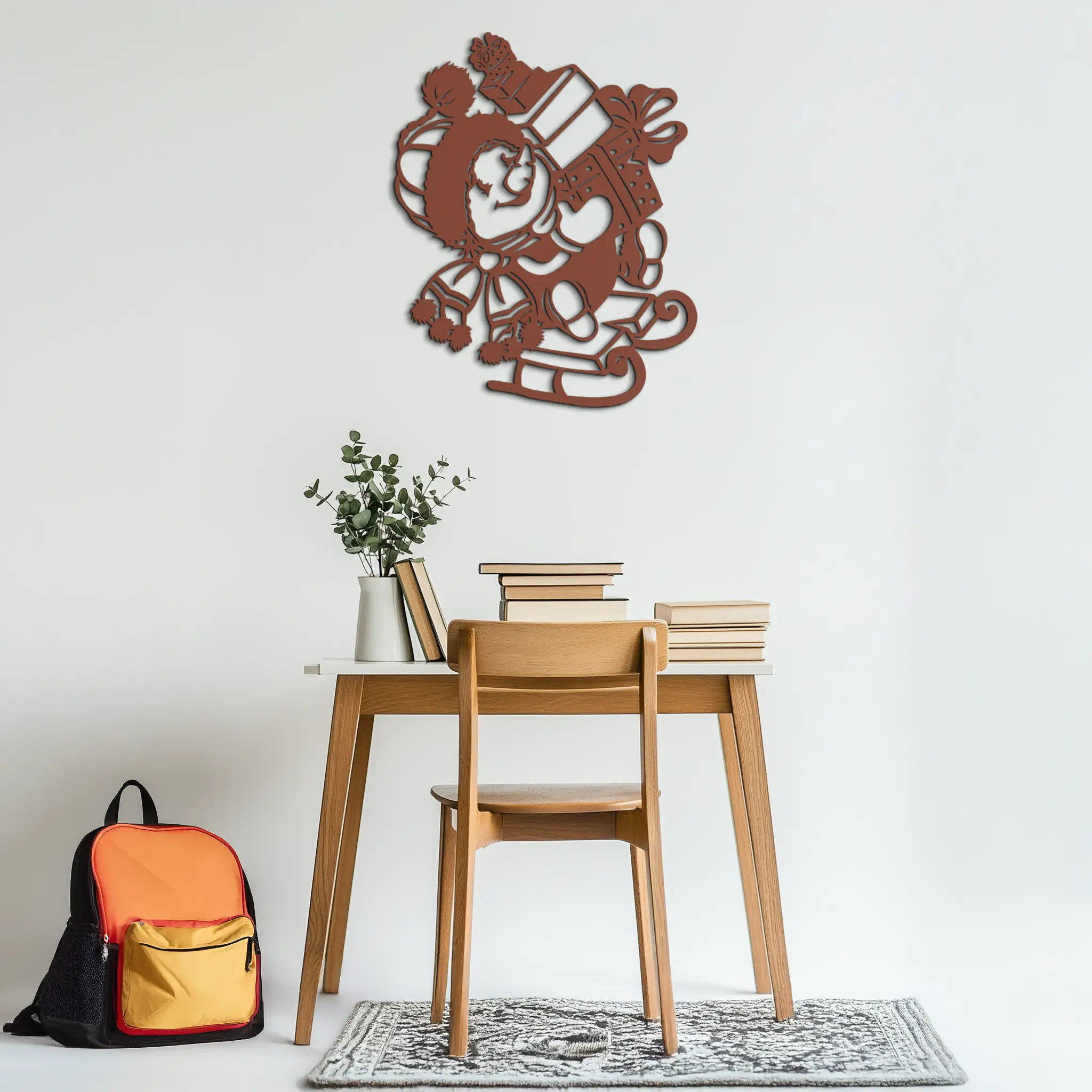 Christmas Snowman Metal Wall Art - Festive Holiday Gift Decor with Cute Snowman on Sled- KAF310